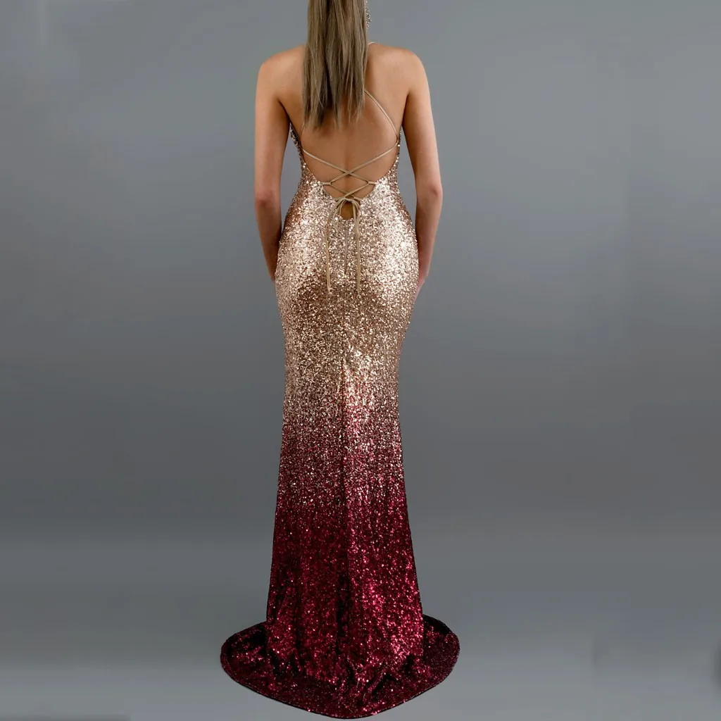 Сексуальные вечерние платья макси с блестками стрейч длина до пола темно-синее