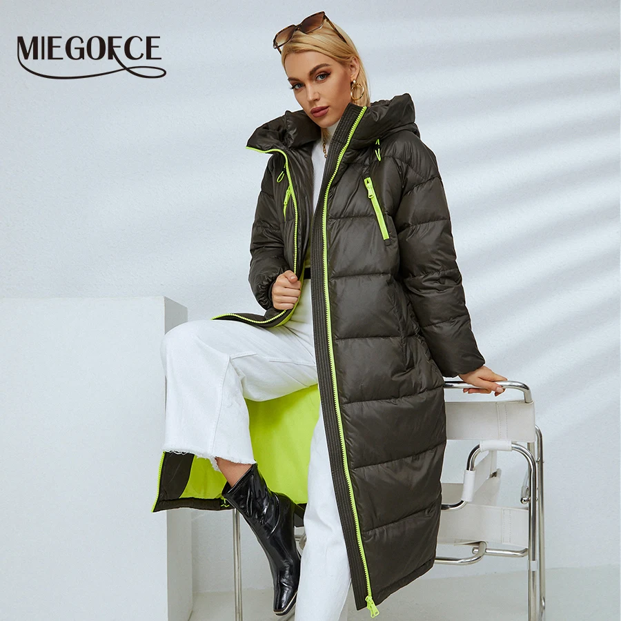 

MIEGOFCE 2021 новая осенняя-зимняя коллекция женская куртка длина очень удобная хлопковая куртка ветрозащитная с капюшоном необычный дизайн на м...