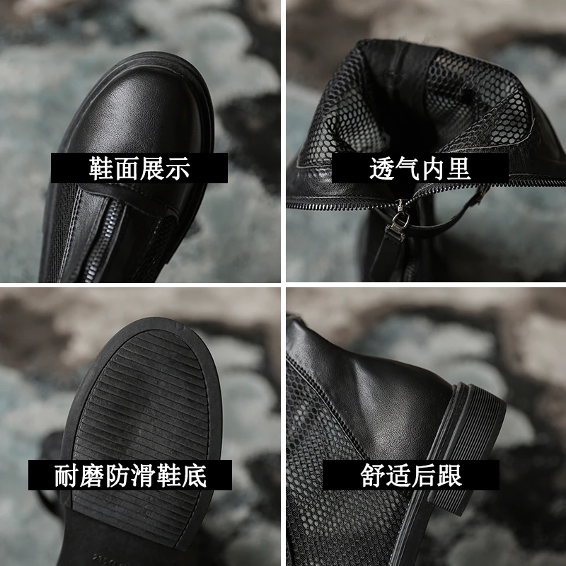 

Rock Shoes Woman Boots Boots-Women Round Toe Flat Heel Mid Calf 2021 Autumn Ladies Rubber Mid-Calf Summer Low Slip-On Basic Lac