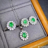 kjjeaxcmy fine jewelry 925 sterling silver inlaid natural emerald womens luxury pendant ring earrings flower gem set support