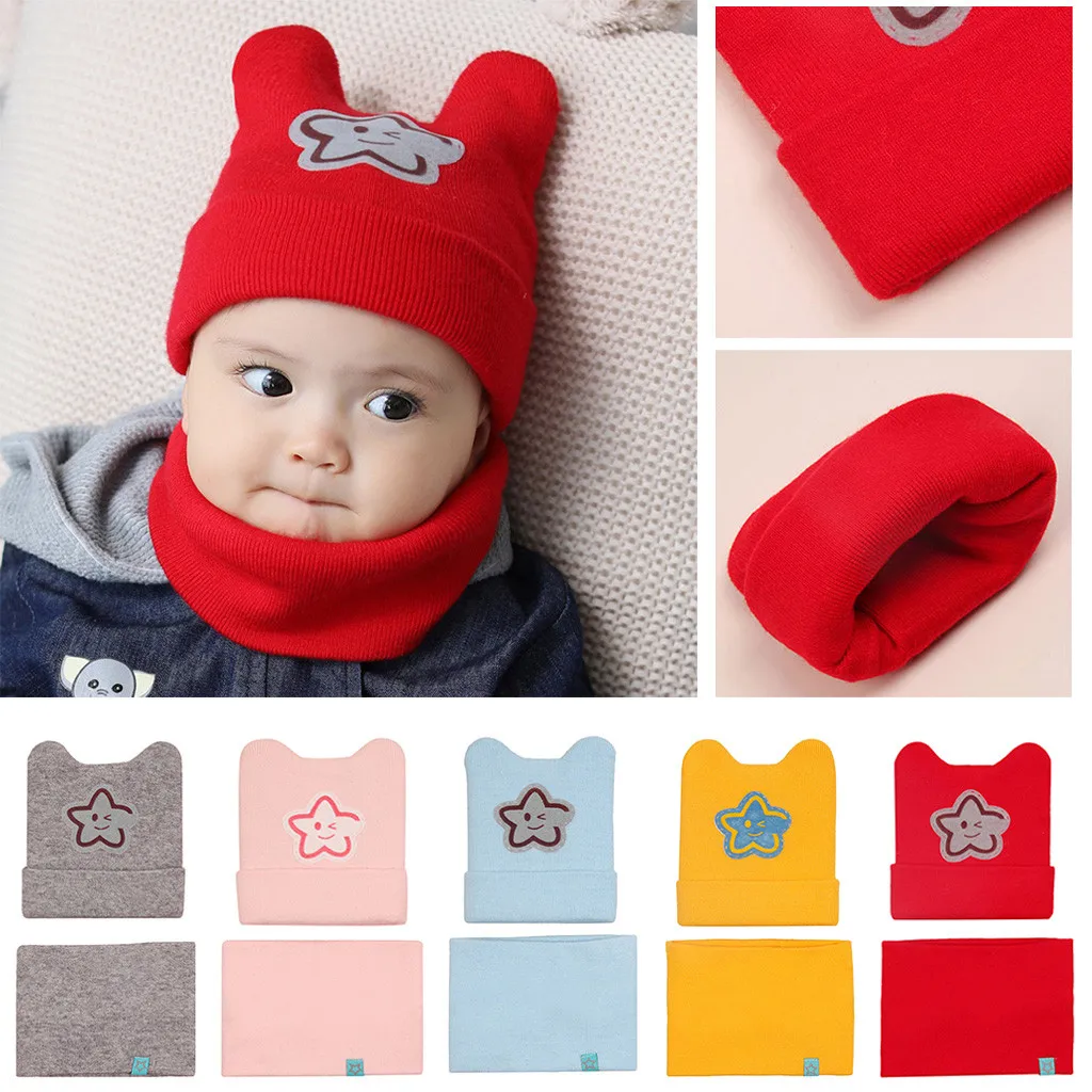 Комплект из 2 предметов шапка для малышей шарф вязаный плюшевый зимний теплый