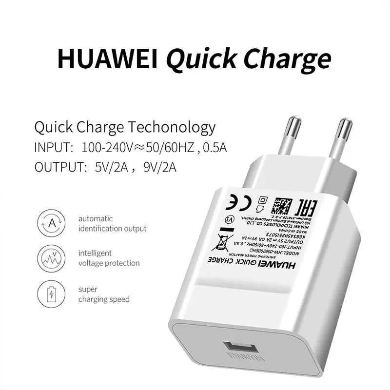 Оригинальное быстрое зарядное устройство Huawei 18 Вт 9 В 2 А USB кабель типа C адаптер