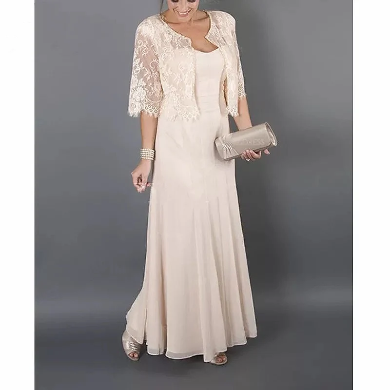 

Nude Pink Mother of the Bride Dresses With Lace Jacket Ruffle Chiffon 2 Pieces Mother Evening Dress Plus Size Wedding Party Gown