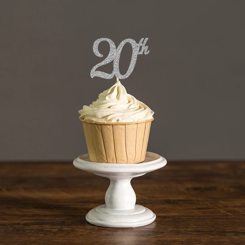 Золотые/Серебристые/черные блестящие 20 капкейковые топперы для празднования дня