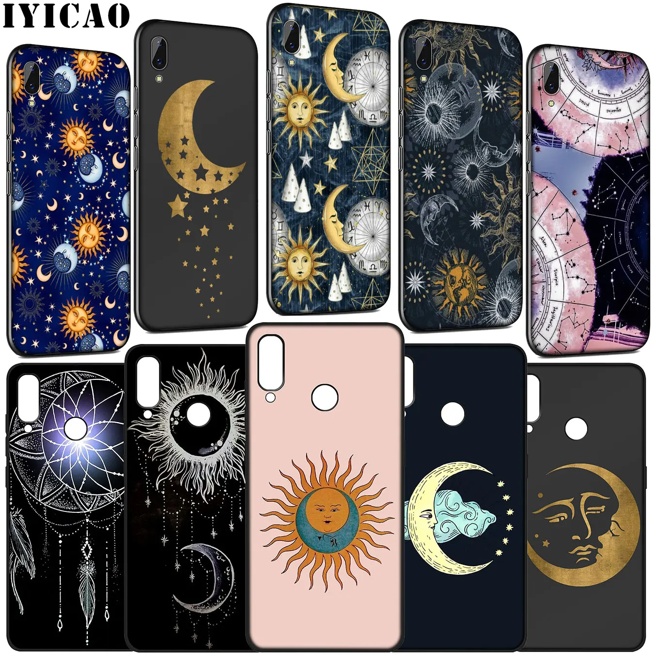 IYICAO эстетический Мягкий силиконовый чехол с золотой Луной и солнцем для Huawei Y9 Y7 Y6