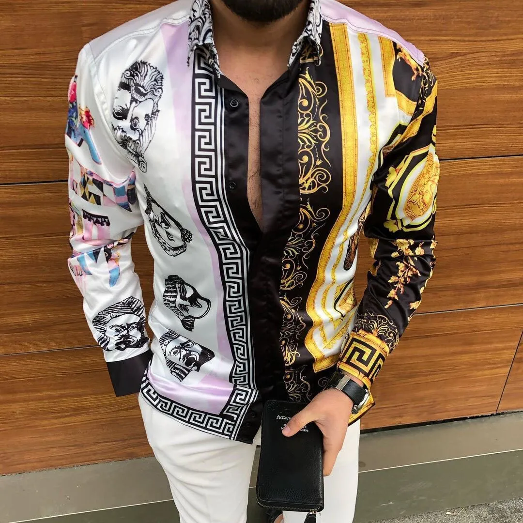 2021 Casual Men's Long Sleeve Shirts Printed Turn-down Collar Shirt Men 2021 Autumn Buttoned Cardigan Tops