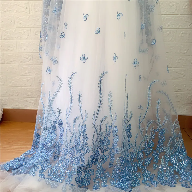 Синий сетчатый блесток вышитый французский тюль гипюр свадебное платье