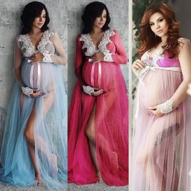 

2020 NEW Lace Pregnant Women Long Maxi Dresses Loose comfortable Maternity Gown Home