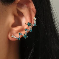 2022 earrings rhinestone blue 5 star m letter gold ear clip earrings women travel party birthday fashion earrings 1