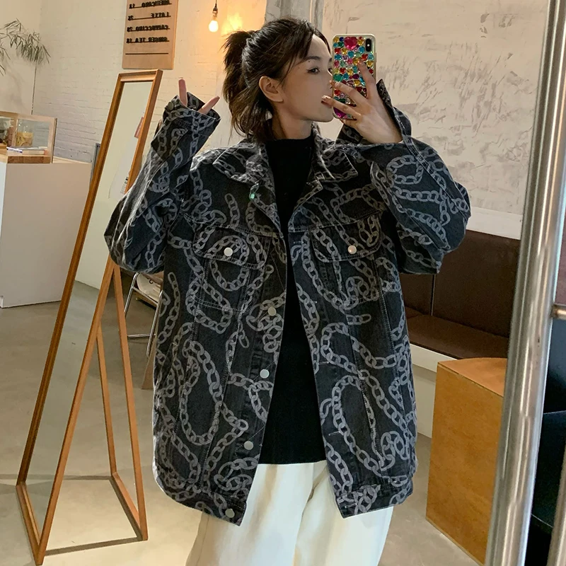 

Spring New Women Denim Jackets 2021 Korean Style Loose Casual Long Sleeve Female Tops Harajuku Fashion Printing Women Jean Coat