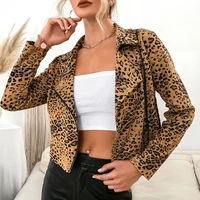 women leopard jacket 2021 casual punk rock zipper patchwork western new fashion autumn jackets elegant slim outwear female
