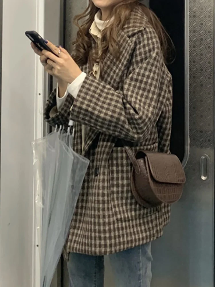 Женское шерстяное пальто Осень-зима 2021 стильное темпераментное Сетчатое