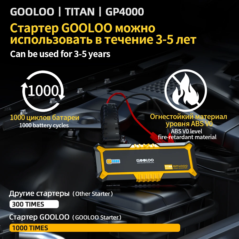 Пусковое устройство GOOLOO 4000A пусковое 26800 мАч автомобильный бустер внешняя