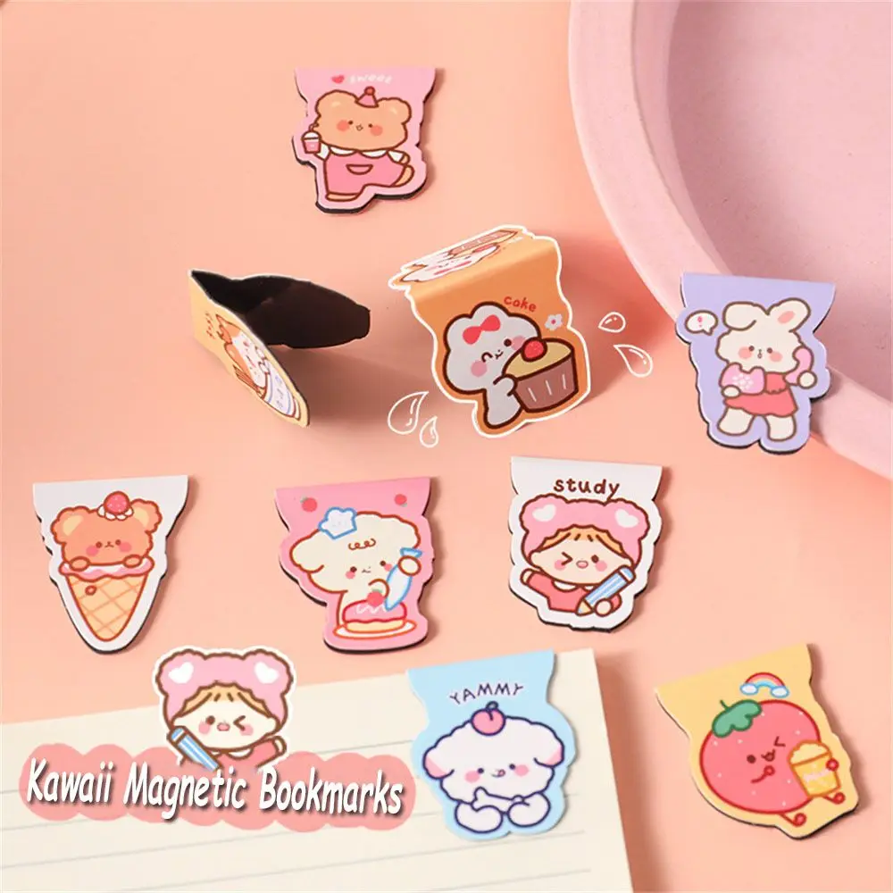 Cute Cartoon Bear Rabbit Magnetic Bookmarks Books Marker of Page INS Kawaii Stationery School Office Supply Paper Clips | Канцтовары для