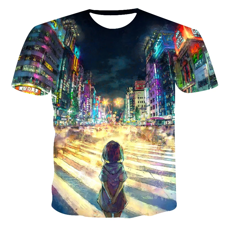 

2021New Men's3D printing T-Shirt Nature Landscape printing T-Shirt Men's Summer Black T-Shirt Round Neck Fashion Starry Sky Tops