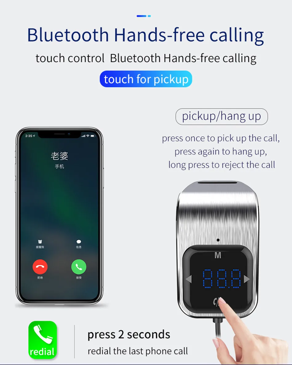 Fm-передатчик Bluetooth автомобильный беспроводной радио адаптер AUX MP3 плеер fm-модулятор с громкой связью двойной USB быстрое зарядное устройство