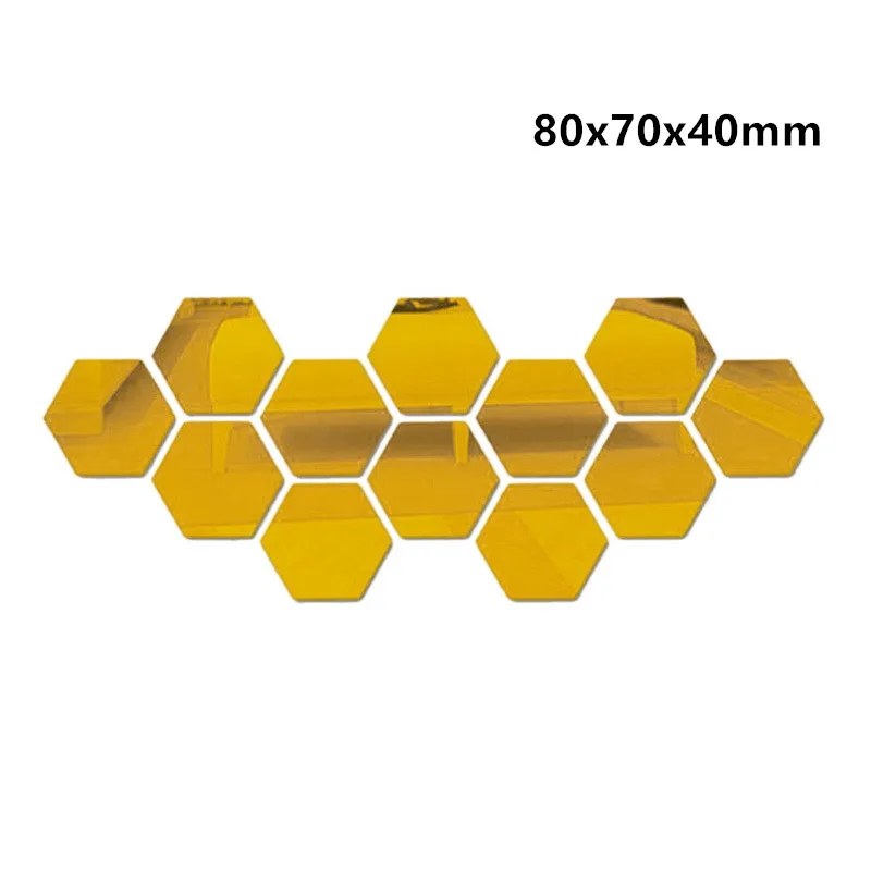 80x70x40mm Golden 12 шт./компл. многоцветный 3D наклейки на стену с шестигранной головкой зеркало DIY домашний Декор зеркало наклейки для украшения Искусство украшения стены наклейки 7 - Цвет: 80x70x40mm Golden