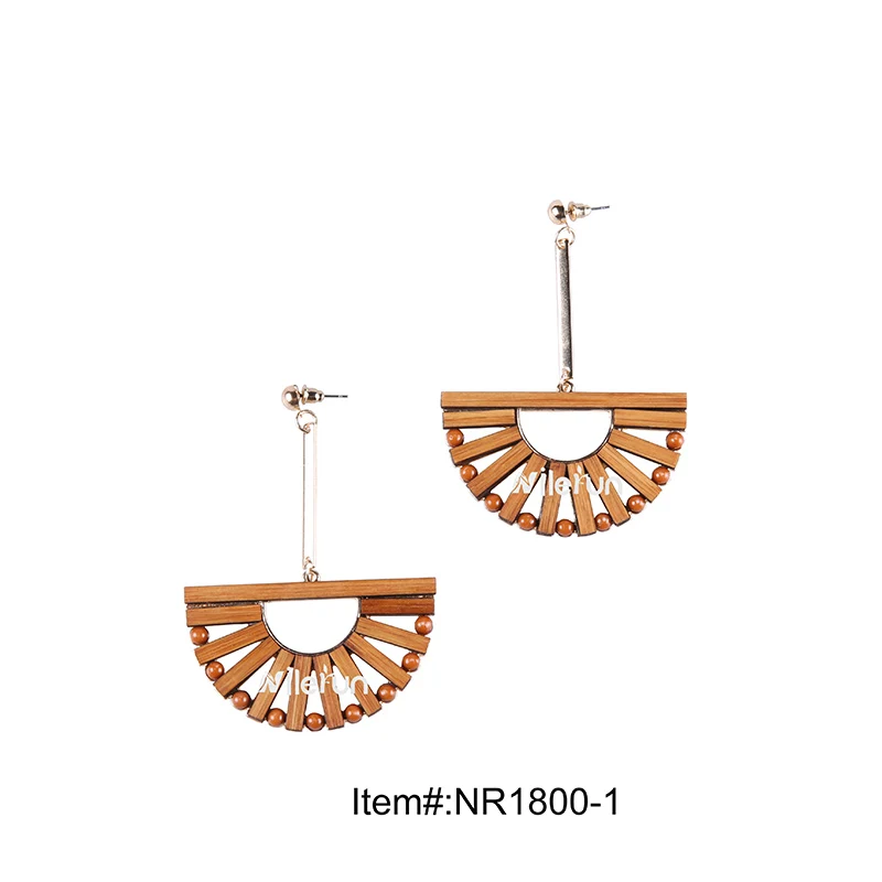

Long big huge geometric semicircular half round sector fan shape hollowed metal bamboo wood drop dangle exaggerated earrings