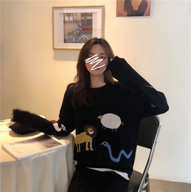 2 colors 2019 autumn and winter new arrival korean style o neck zoo warm knitted sweaters womens pullovers (B8660) | Женская одежда