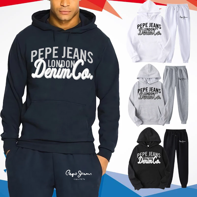 

Новинка 2021, повседневный комплект толстовок с капюшоном Pepe с лондонским принтом, Мужская Уличная одежда, однотонный пуловер, топы, мужской с...