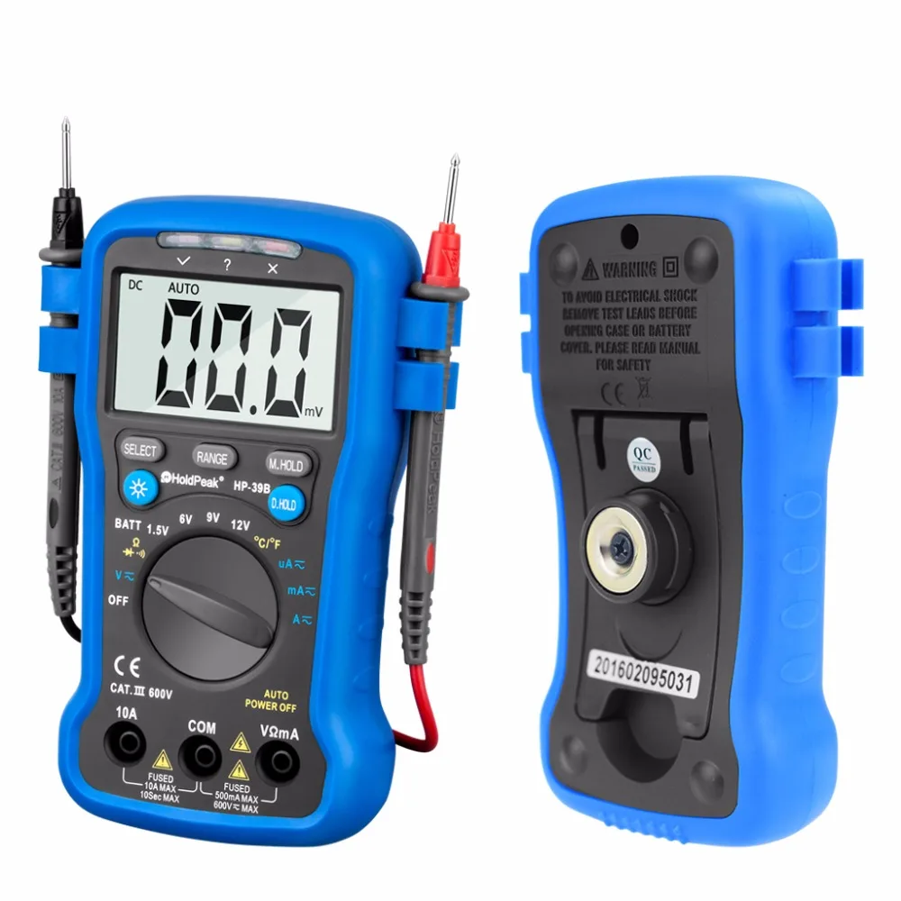 

HoldPeak HP-39B Digital Multimeter AC DC Ammeter Voltmeter Tester Meter Digital Auto Multimetro temperature Diode Test display