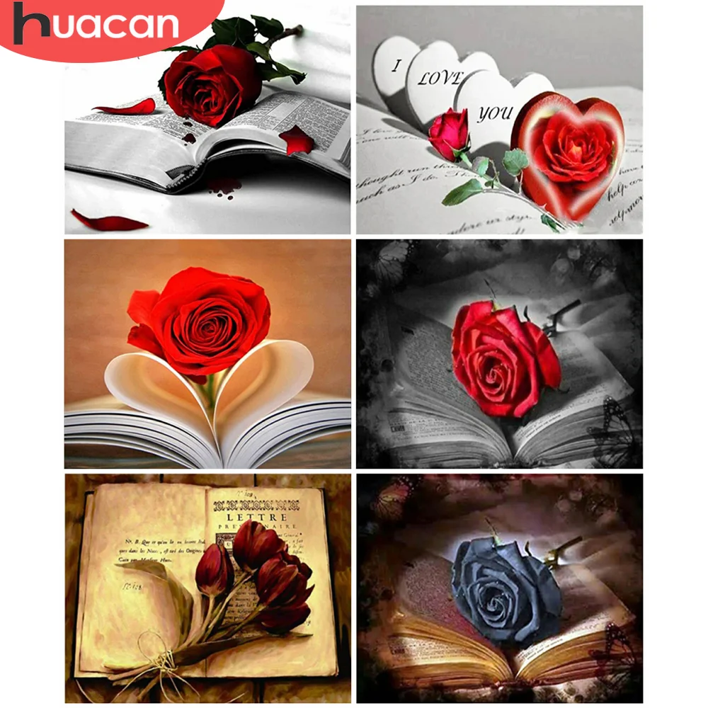 

HUACAN 5D DIY Picture By Numbers Rose Unique Gift Wall Art HandPainted Painting By Number Flower For Living Room