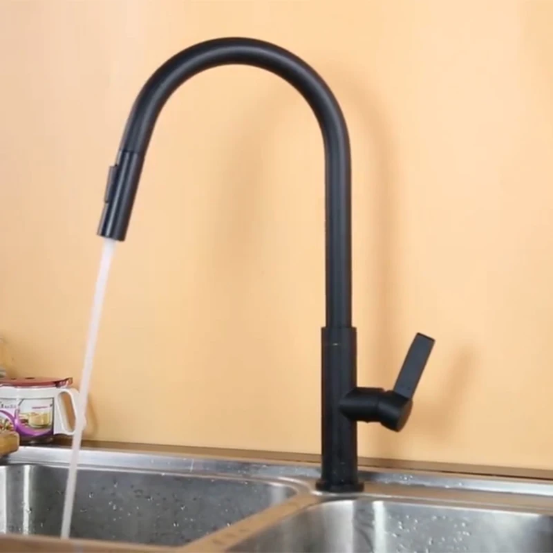 Черный Выдвижной Смеситель для кухни медный кран раковины крепление на раковину