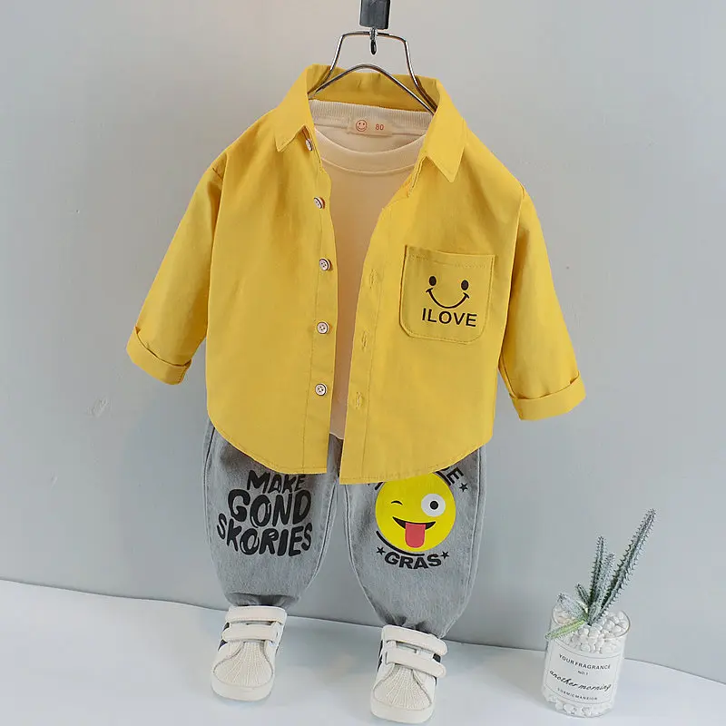 

Autumn Spring Baby Boy Fashion Cartoon Clothing Kid Suits Solid Shirt Pants Jeans 2pcs/set Children Clothes Set 1 2 3 4 5 Year