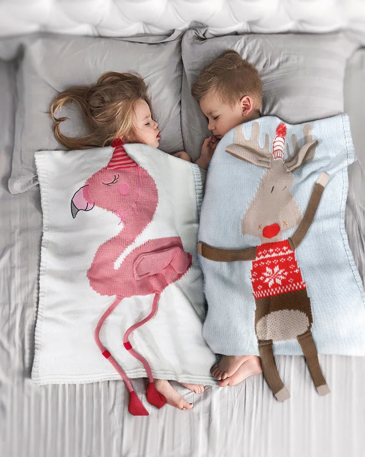 

New Three-Dimensional Elk Blanket Children's Knitted Blanket Baby Beach Mat Air-Conditioned Blanket