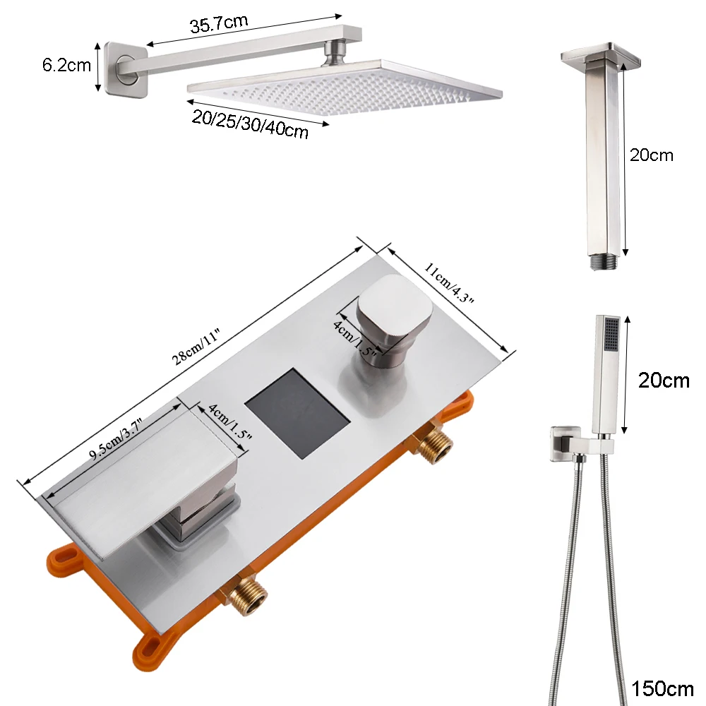 Дождевые душевые наборы из матового никеля с цифровым дисплеем встроенные лейки