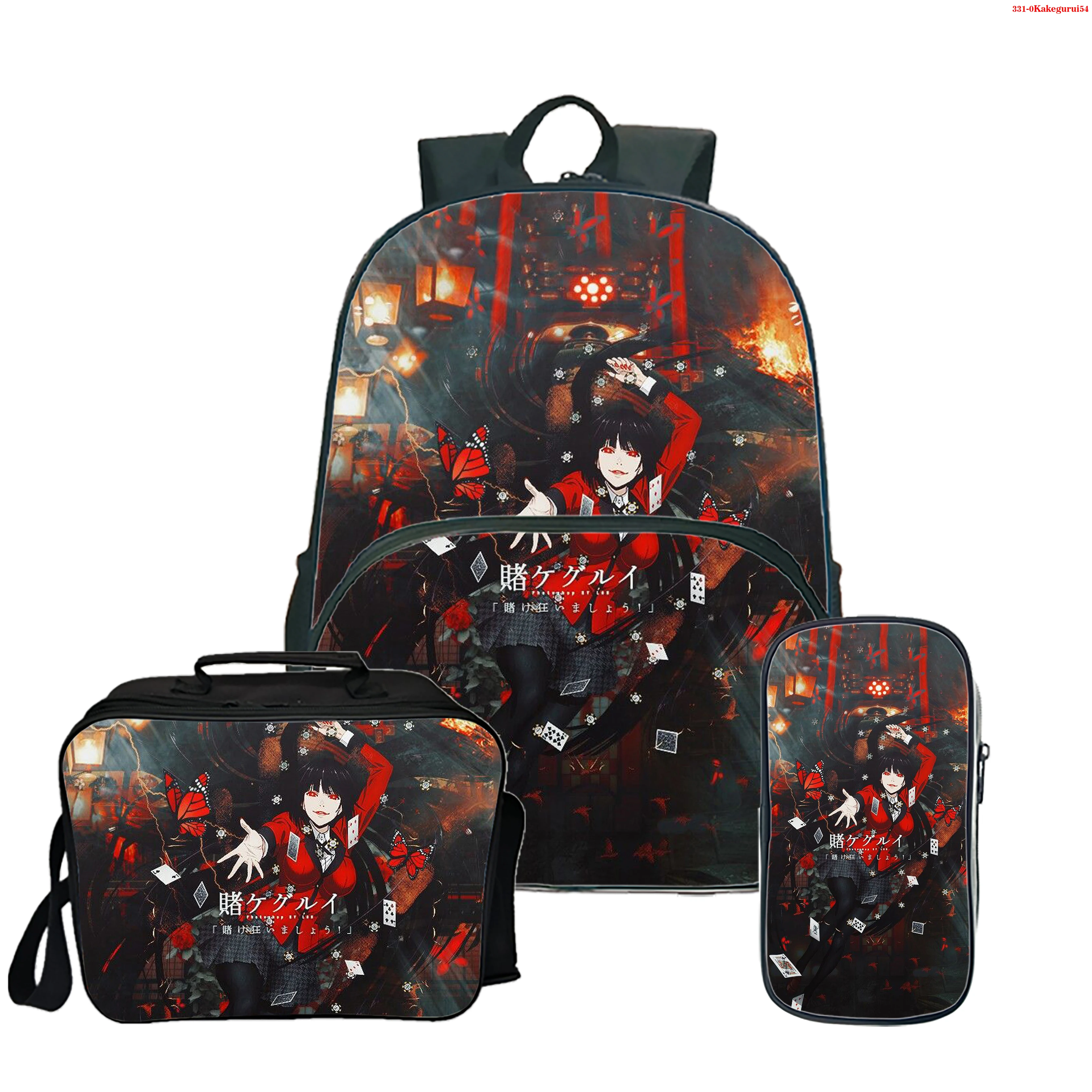 

Kakegurui Compulsive Gambler 3Pcs/Set Backpack Pencil Case 3d anime print Gift for Students Daily Use Bookbags for Teenagers