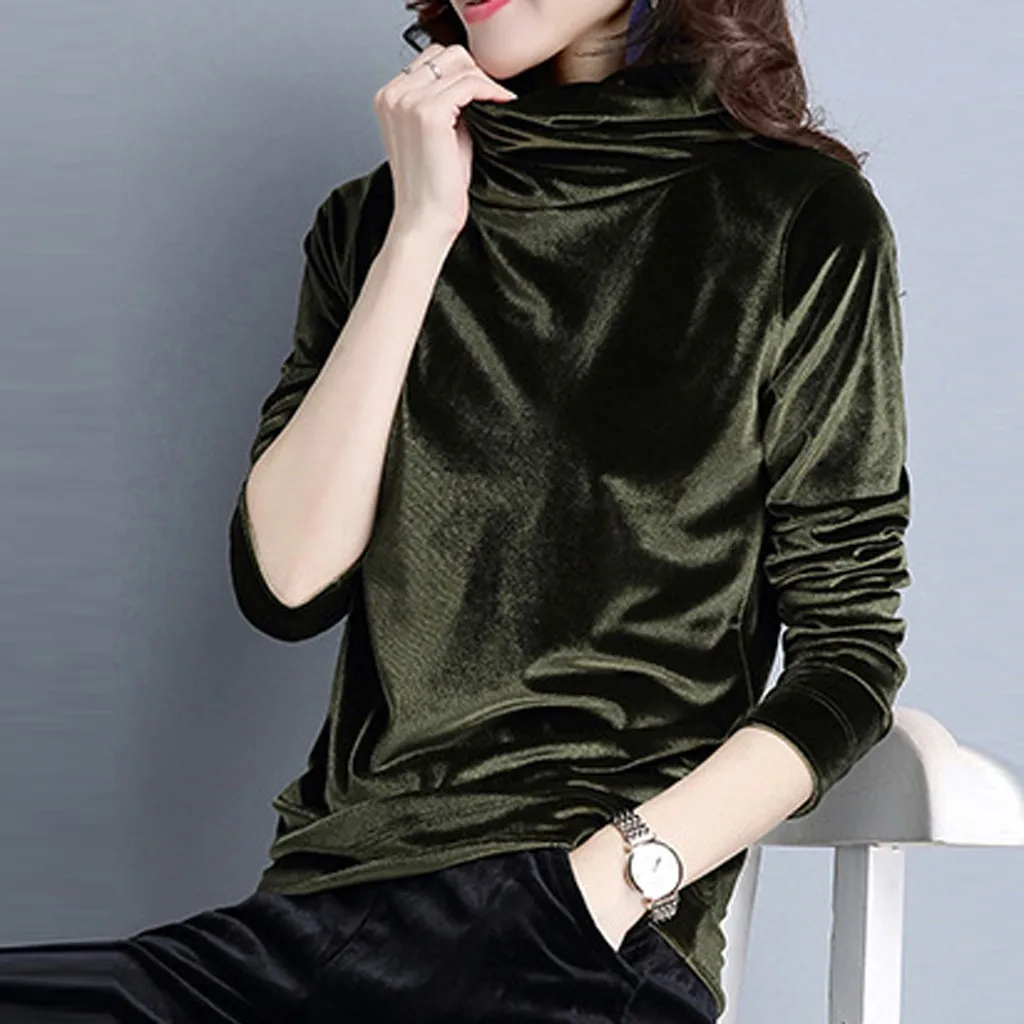 Женская бархатная блузка Chamsgend однотонный топ с высоким воротником повседневный