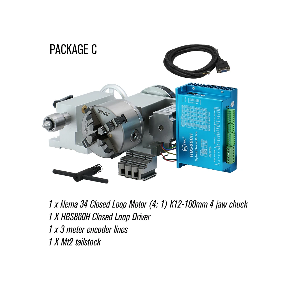 Nema 34 4.5N close loop motor (4:1) K12 100mm 4 кулачковый патрон 100 мм CNC я ось A aixs роторная + Mt2 задний