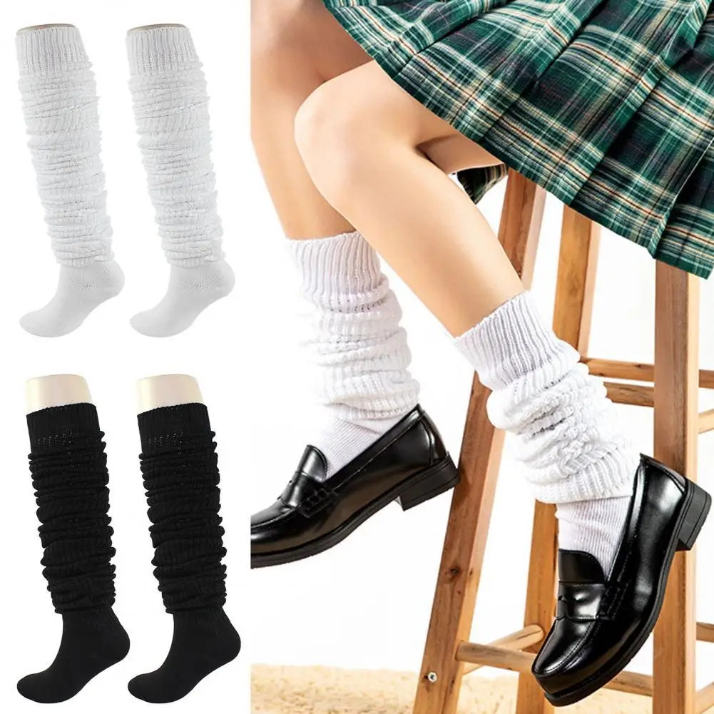 

1 Pair Stylish Slouch Socks Solid Color Breathable Polyester Women Calf Stockings for Cosplay Chic Women Adjustable Boot Socks