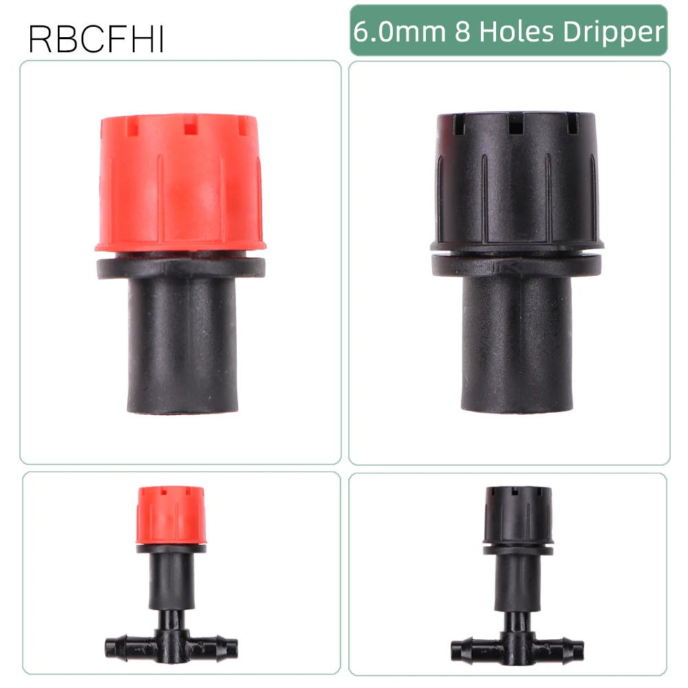 

Adjustable 8 Holes Dripper with 6mm Hole 1/4" Barbed tee Threaded Connector Micro Drip Irrigation Watering Anti-clogging Emitter