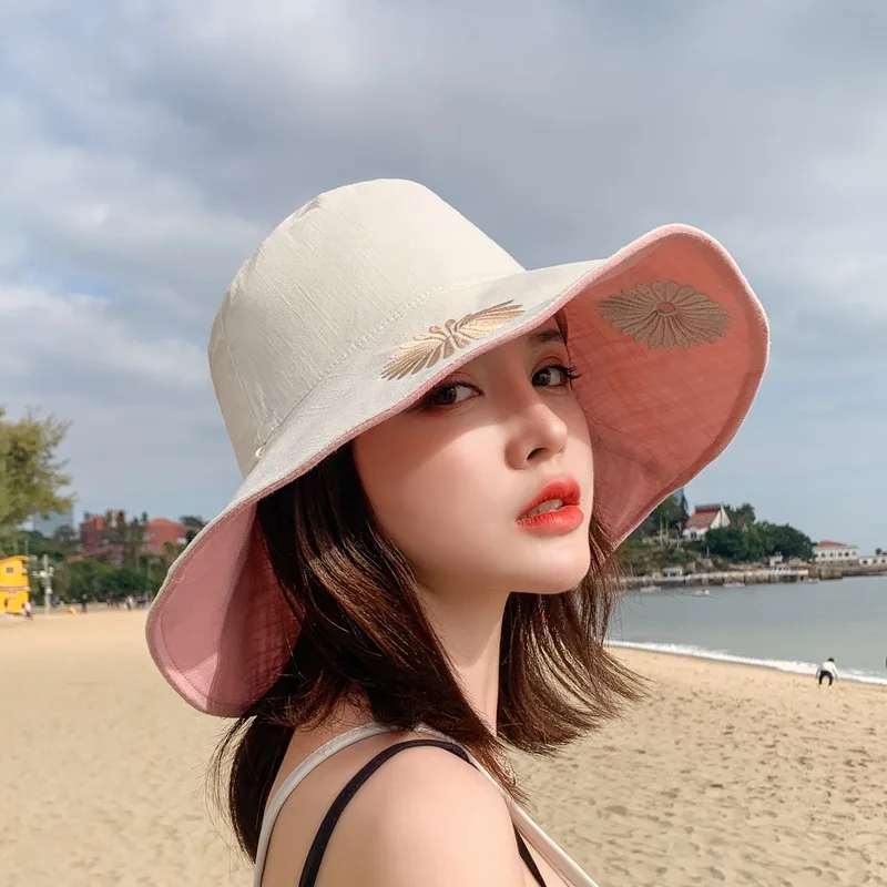 Шляпа от солнца с широкими полями и защитой УФ лучей для женщин летняя Панама