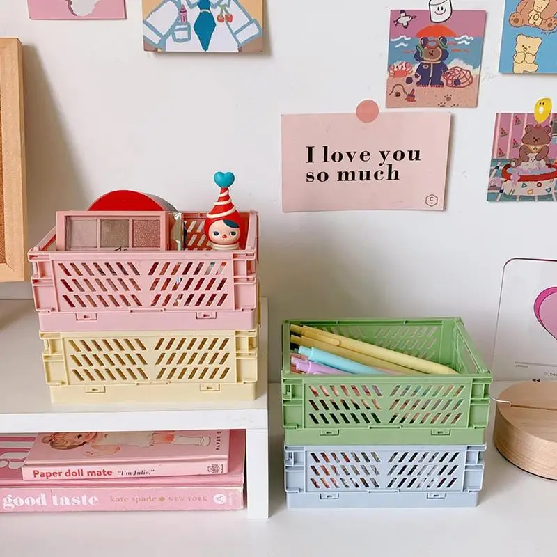 

Mini Foldable Stackable Storage Box Small Plastic Storage Room Container For Home Box Storage Kitchen Makeup Office Baske