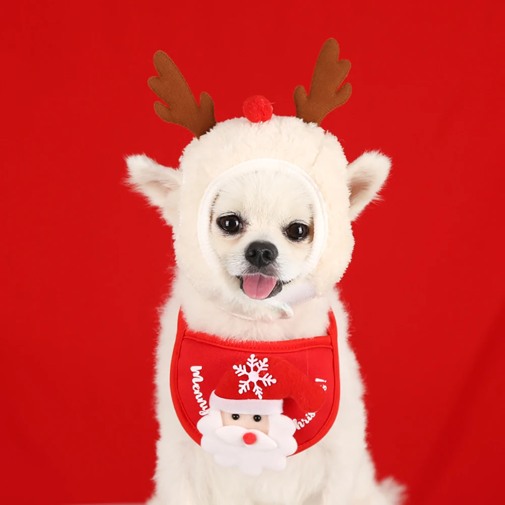 

Pet Christmas Hat Saliva Towel Bib For Teddy Law Pomeranian Winter Xmas Dog Cat Clothing Dress Up Suit Pets Costume Xmas Gifts