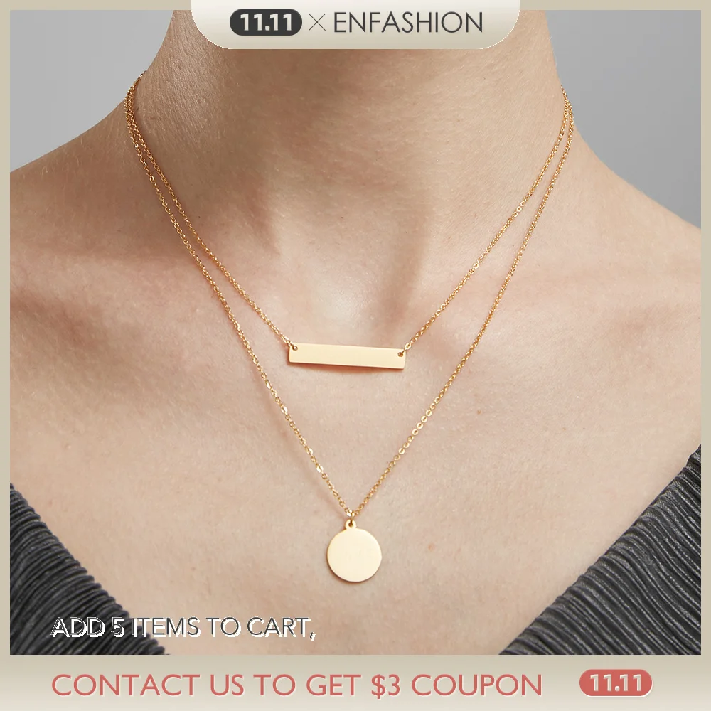 

ENFASHION Personalized Engrave Custom Name Choker Necklace Women Gold Color Circle Bar Pendant Necklaces Fashion Jewelry P3001