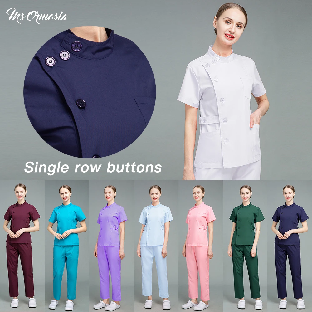 

Unisex Breathable Surgery Uniform High Quality V-neck Scrub Tops Beauty Salon Nursing Elastic Waist Pants Medical Accessories