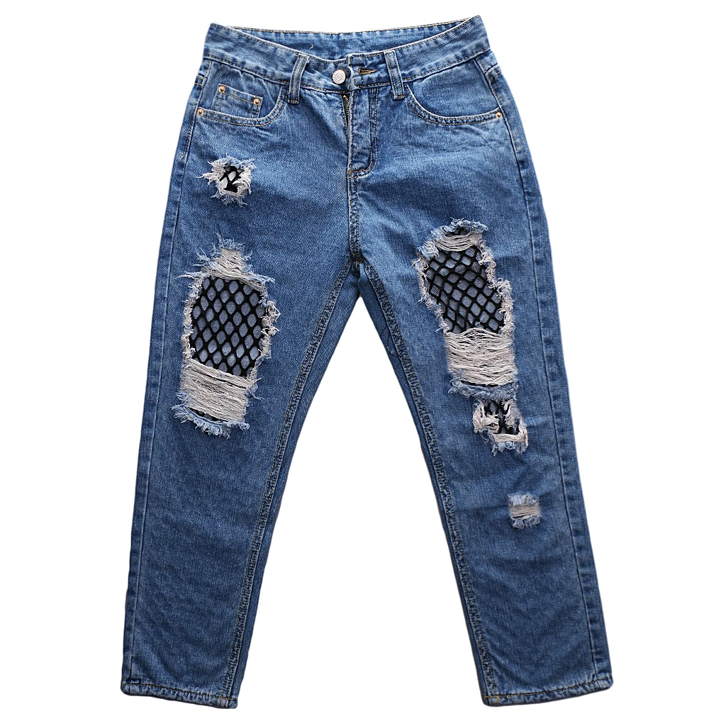 Womens Ripped Torn Distressed Leg Denim Jeans Ankel Ladies Trouser Pants | Женская одежда