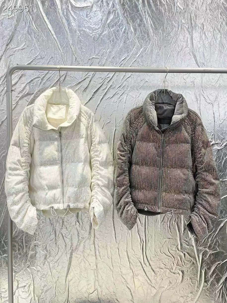 

Fyion Runway Fashion White Goose Down Coat Women High Quality Sequins Warm Jacket Lady 2021 Autumn Winter