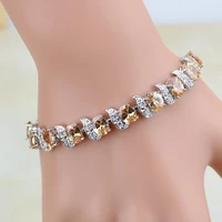 ethnic 925 silver jewelry champagne cubic zirconi white zircon charm bracelets for women 7 inch
