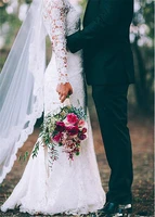 modest lace illusion high neckline sheath wedding dresses long sleeves high quality bohemian bridal dress robe de bal longue