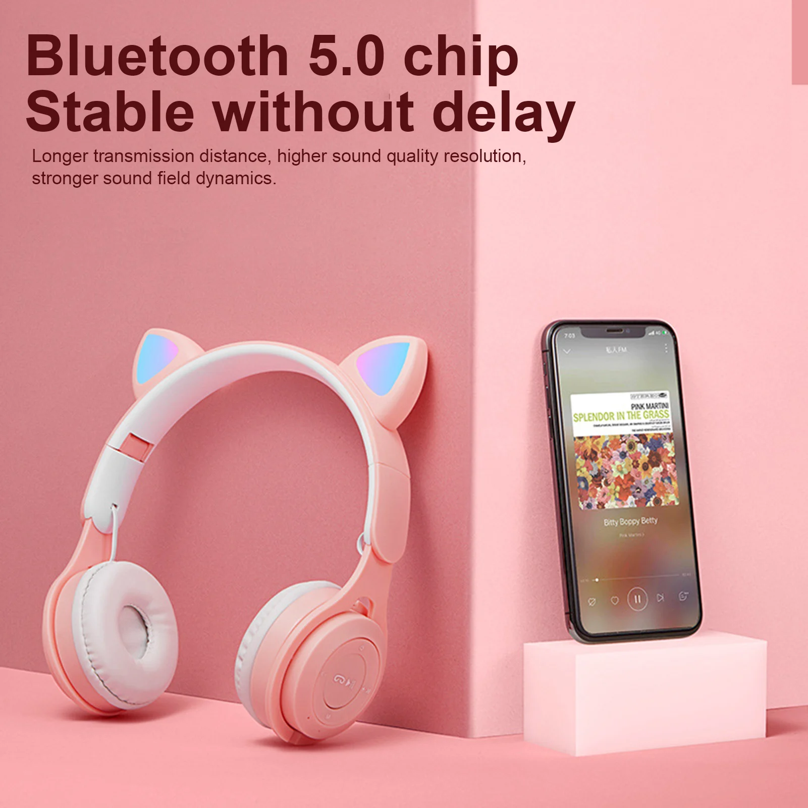 

Bluetooth Wireless Headphones Earphones Foldable Cat Ear Headset Gaming Headsets With Mic Support TF-Card FM Radio For Kids Girl