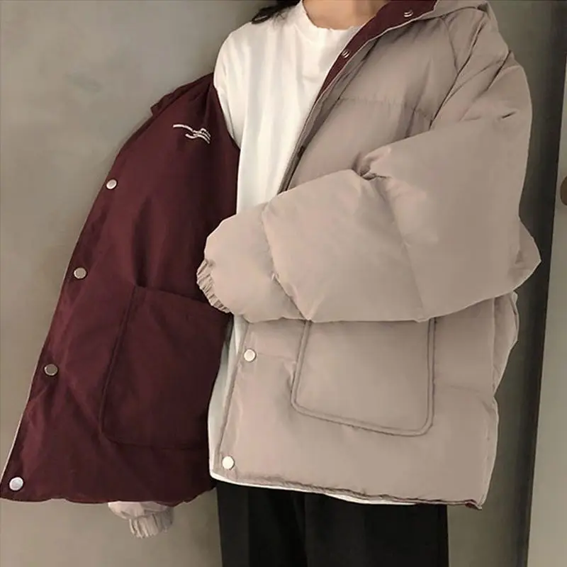 

Двусторонняя стеганая куртка 2021 женская зимняя одежда в стиле оверсайз в гонконгском Корейском стиле простая теплая одежда для хлеба
