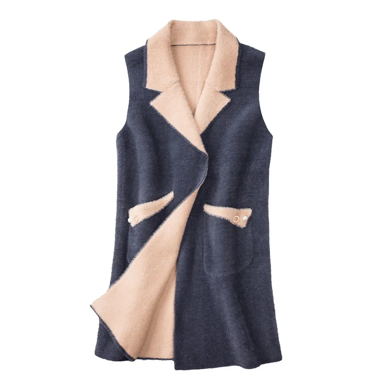 Женский длинный вязаный жилет свободный однотонный кардиган без рукавов в