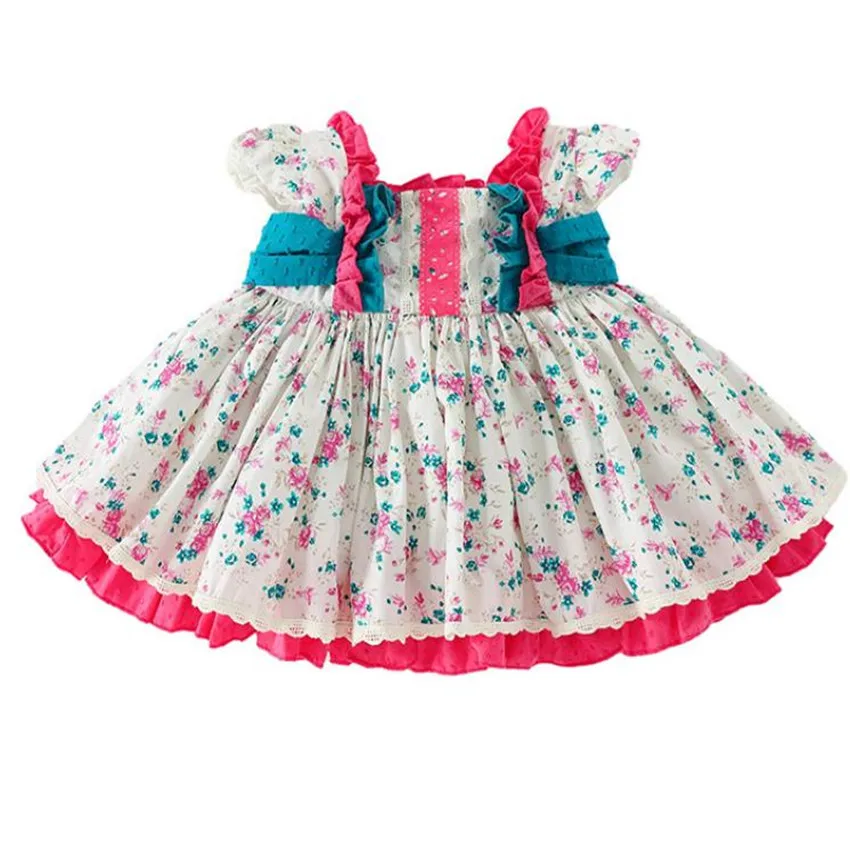 

Baby girl spanish lolita floral ball gown dress kids casual bow printed birthday party princess dress