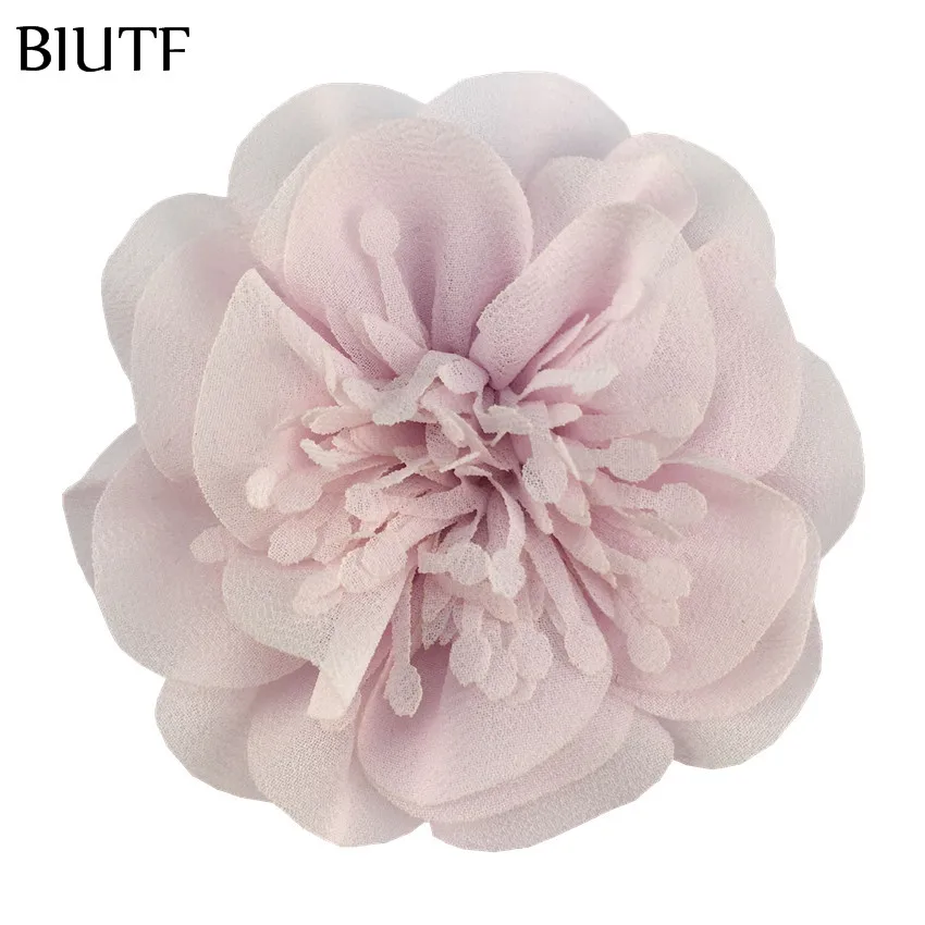 5pcs/lot 3.6'' Chiffon Flower with Stamen 9cm Bright color Headwear Flower Kids Lovely Hair Accessories TH298 - Цвет: 5-lt pink