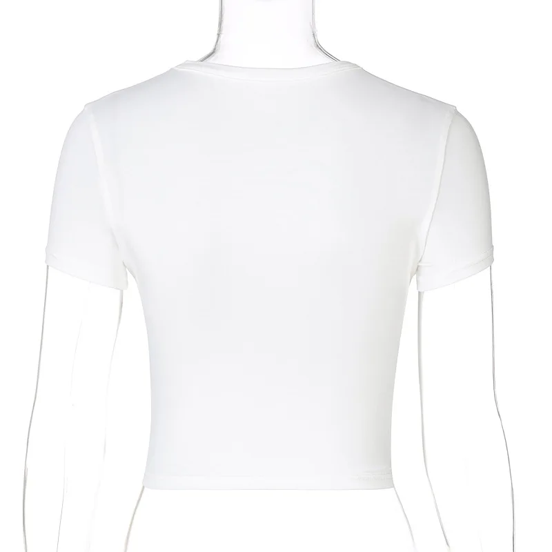 

Fashstreet Women Slim Short Sleeve Crop Top Fashion O Neck Bodycon Flame Letter Printed Tshirt Summer Street Casual Navel Tops